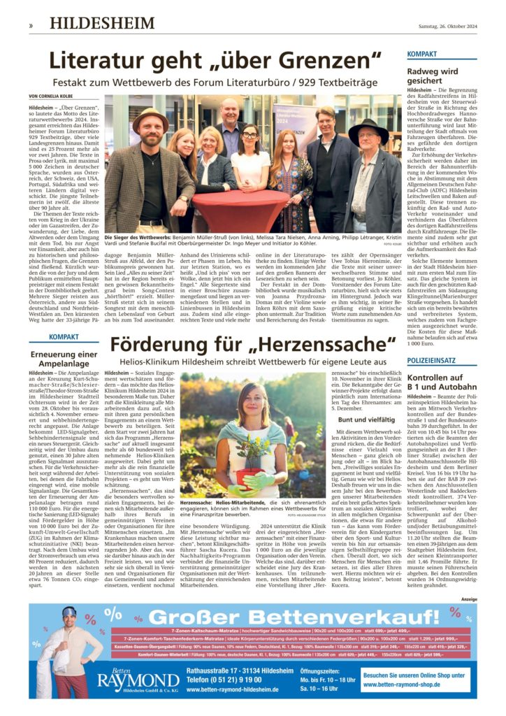 Artikel über den Festakt in der Leine Deister Zeitung am 26.10.2024