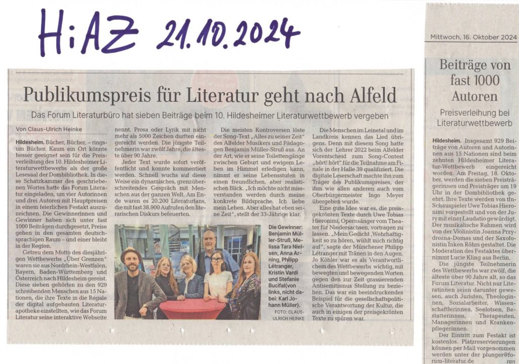 Artikel über den Festakt in der HiAZ vom 21.10.24