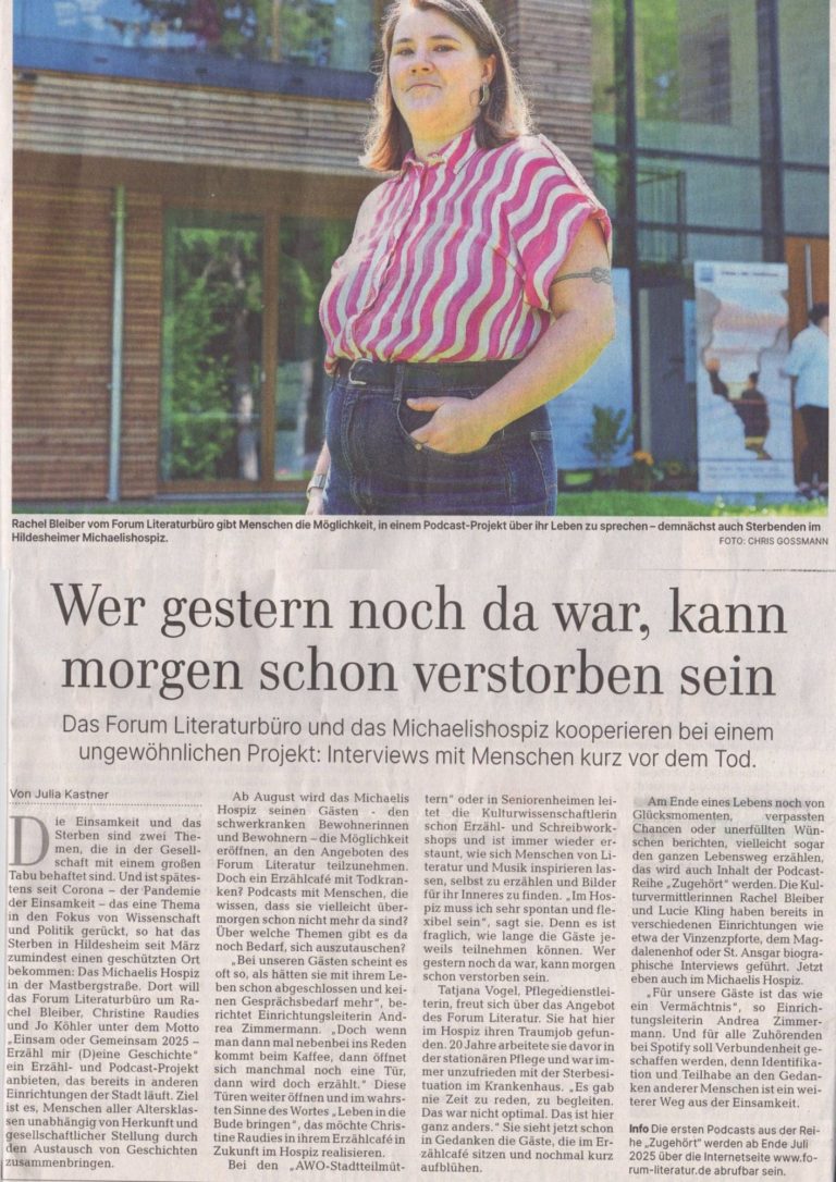 Ein Artikel aus der HiAZ über das Projekt Einsam oder Gemeinsam vom 24.06.2025