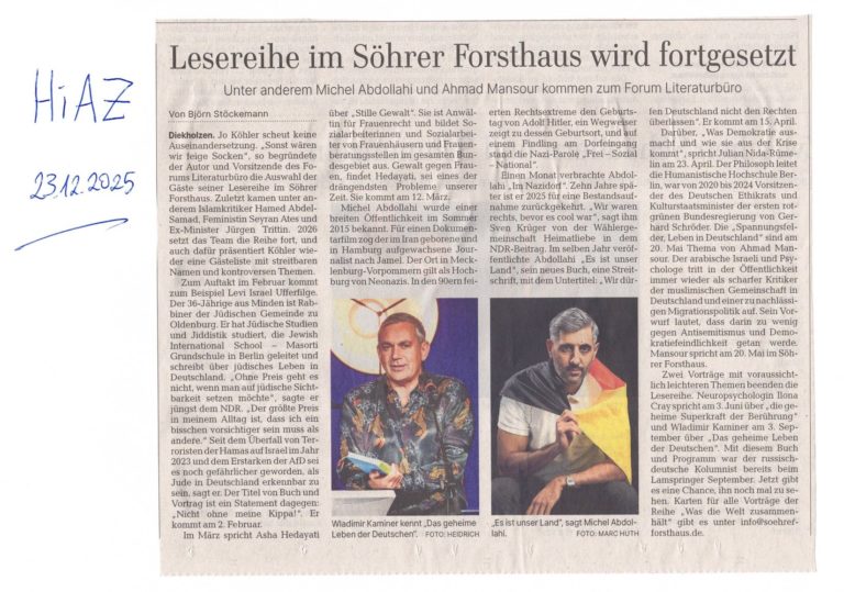 Ein Artikel aus der HiAZ über die Lesereihe 2026 vom 23.12.2025